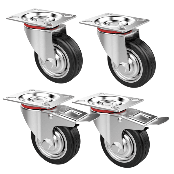 HLD Rubber Swivel Castor Heavy Duty Caster Wheels Polyurethane PU Swivel Casters with 360 Degree Small Tiny Shopping Cart Wheel Trolley Swivel Caster Wheels Soft Rubber 100mm, Pack of 4 